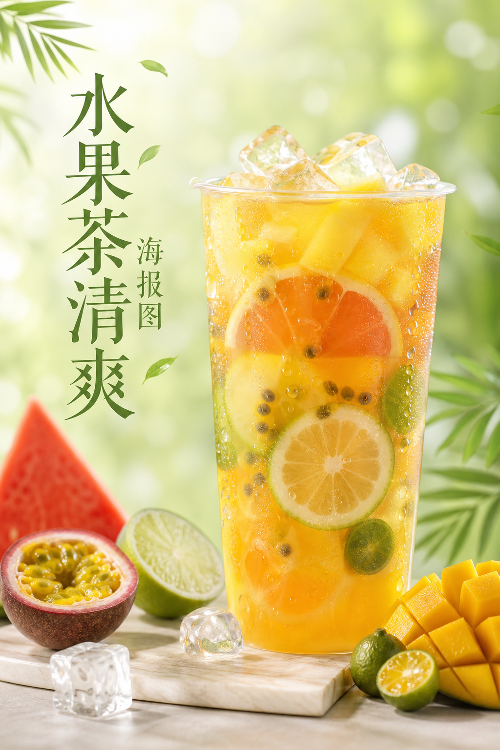 水果茶清爽海报图 - 食品饮品