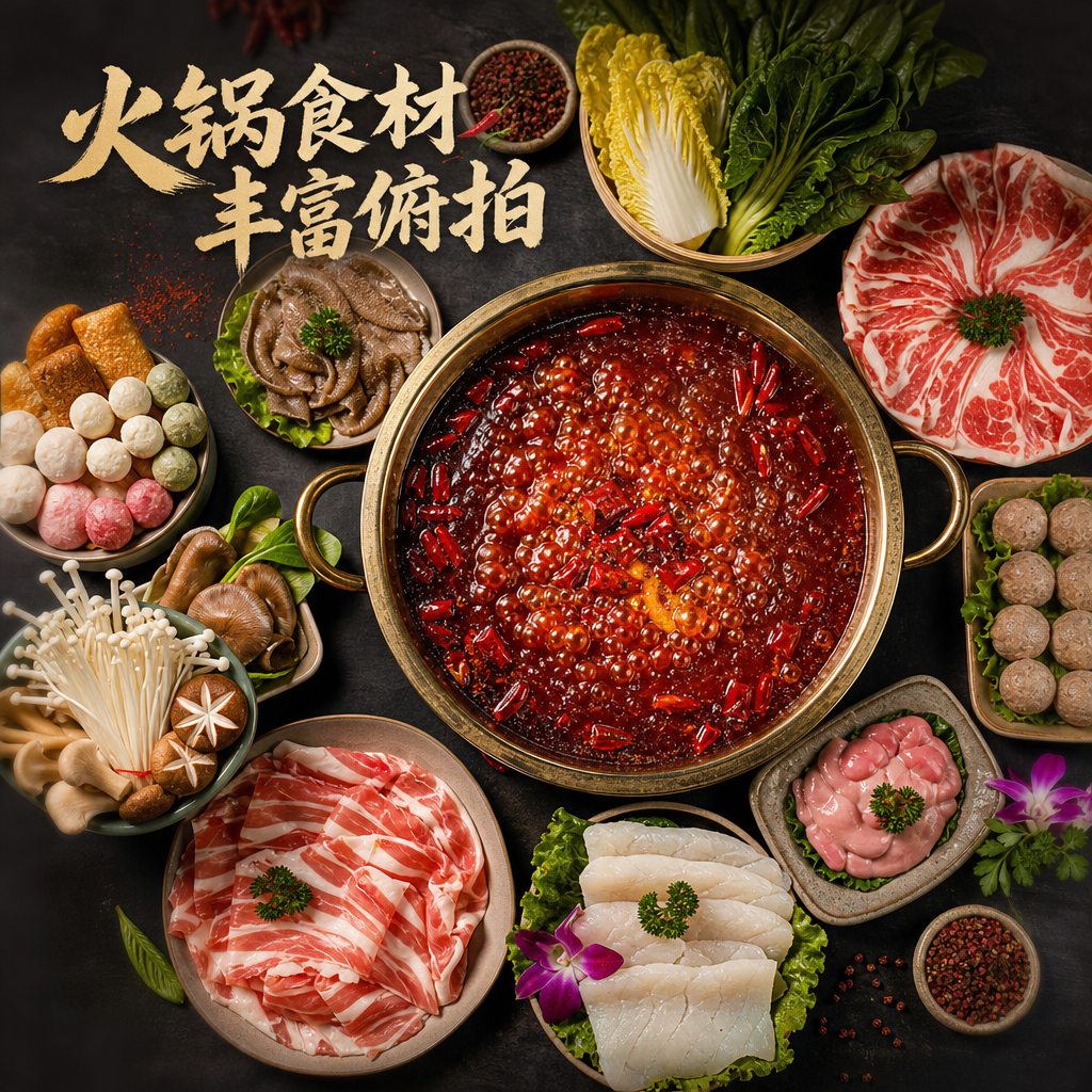 火锅食材丰富俯拍 - 食品饮品